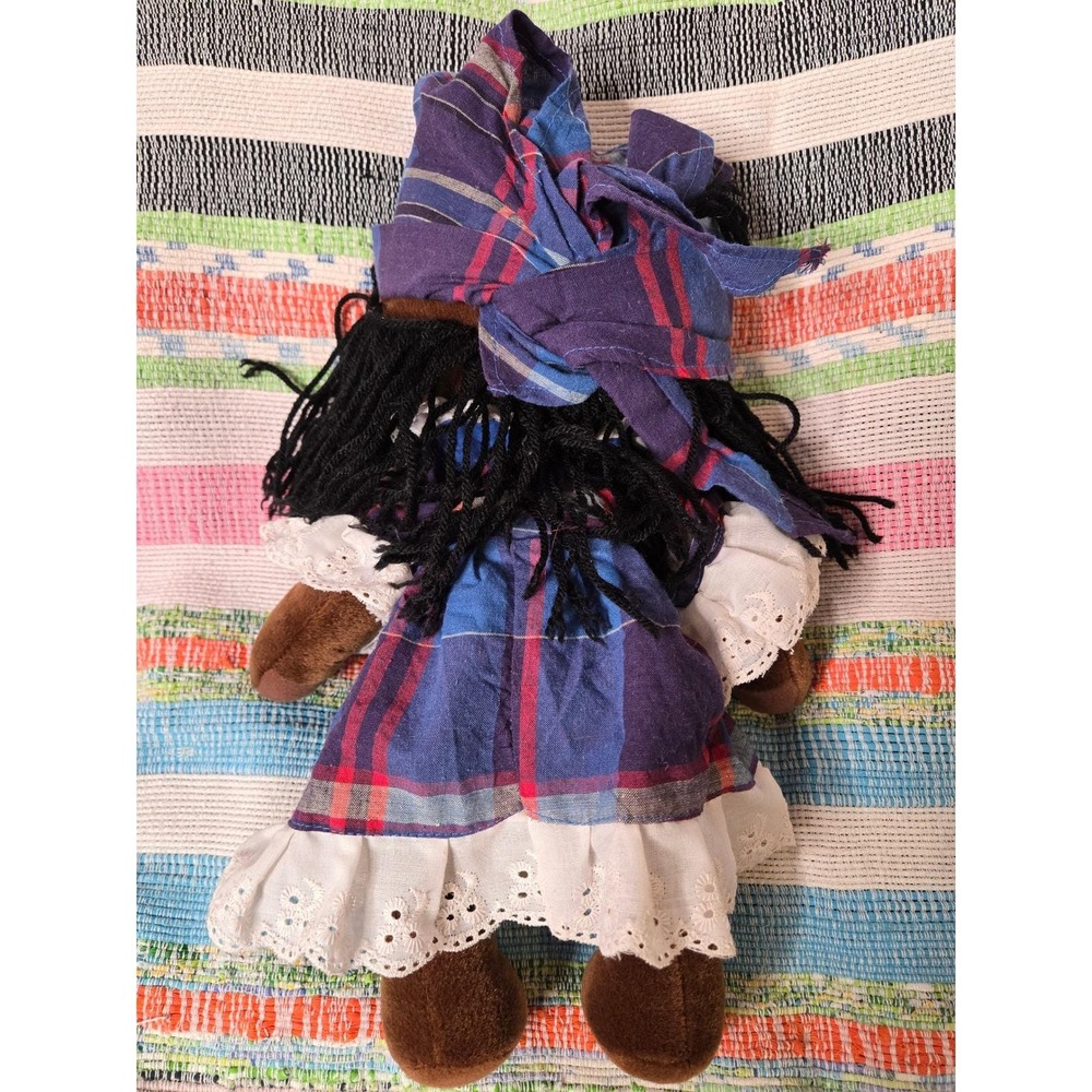 ENTRE CIEL et MER Rare Plush‎ Doll African American Girl Plaid Dress Turban - Picture 2 of 6